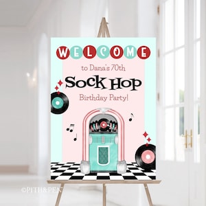 50&#39;s Sock Hop Birthday Party Sign, Printable Welcome Sign, Corjl #049-05WS