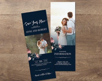 Navy Hochzeit Save the Date Lesezeichen, 2,5x7 Mauve Aquarell Lesezeichen, Sofortiger Download, Bearbeitbarer Text, Corjl #007-14BM