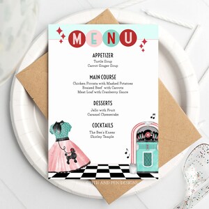 50's Retro Menu, Sok Hop Party, Instant Download, Corjl #049-28 M