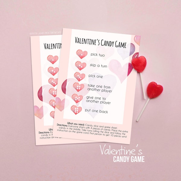 Valentine's Kids Candy Game, Valentine Activity, Printable Template, Instant Download, 019-06VD