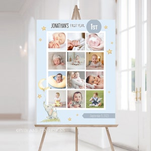 First Year Photo Collage, Printable Elephant Birthday Sign, Corjl #059-38S