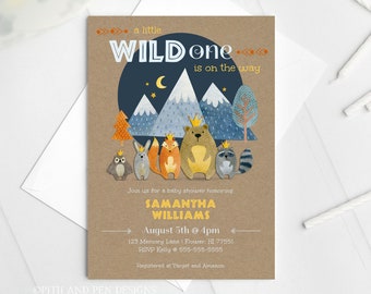 Wild One Baby Shower Invitation, Forest Animals Printable Card, Instant Download, Corjl #060-03PI