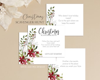 Christmas Scavenger Hunt Cards, Treasure Hunt, Holiday Party Game Printable, Editable Template, Instant Download, Corjl 017-50CH