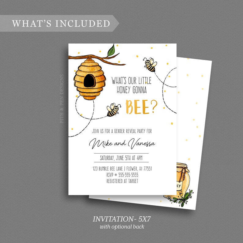 Editable Gender Reveal Honey Bee Invitation DIY Printable Etsy