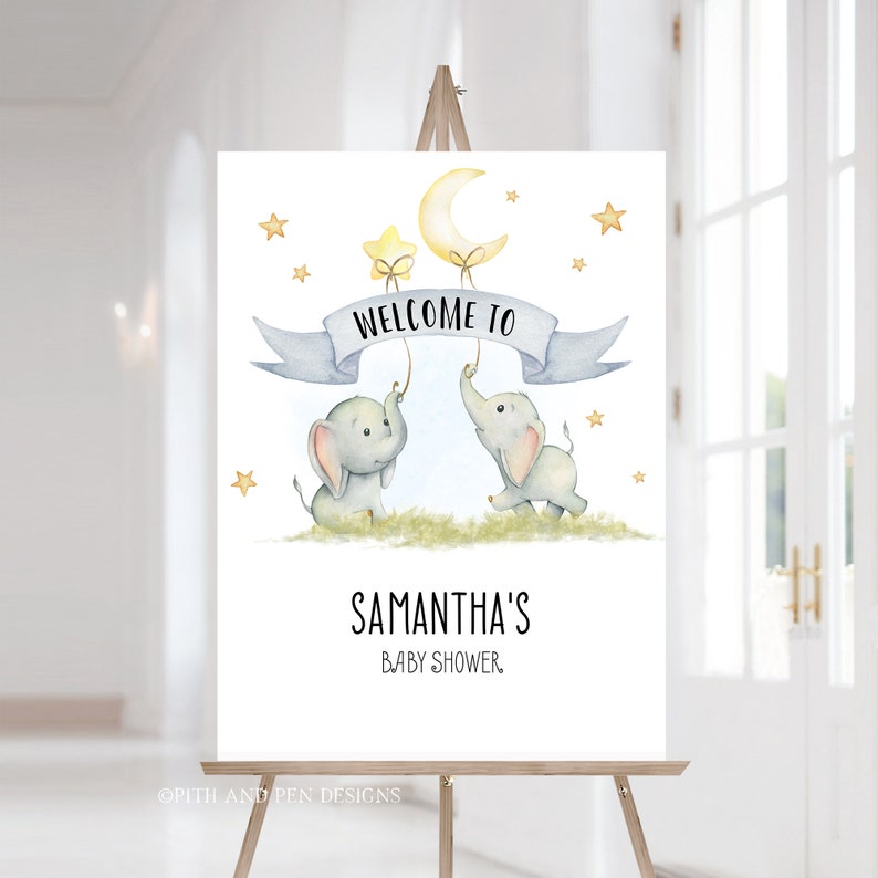 Elephant Baby Shower Sign Printable Welcome Sign Corjl - Etsy