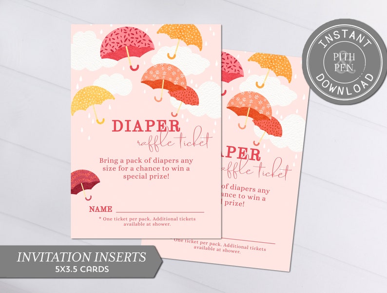 Umbrella Raffle Baby Sprinkle Diaper Raffle Insert, Baby Girl Shower Cards, Instant ...