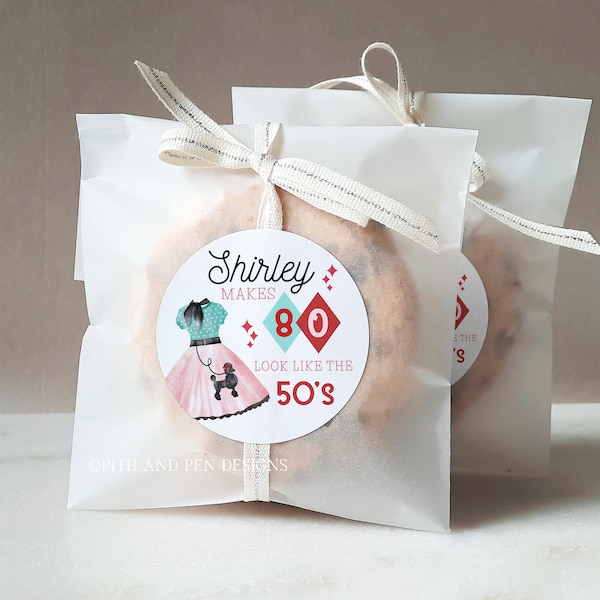 50's Party Gift Tag, EDITABLE Favors Tag, Téléchargement instantané, Corjl #049-40GT