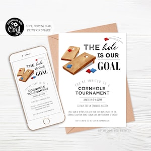 Cornhole Party Invitation | The Hole is Our Goal | Printable and Digital - Corjl #070-09PI