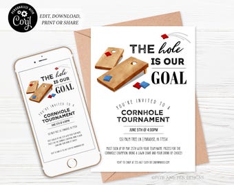 Cornhole Party Invitation | The Hole is Our Goal | Printable and Digital - Corjl #070-09PI