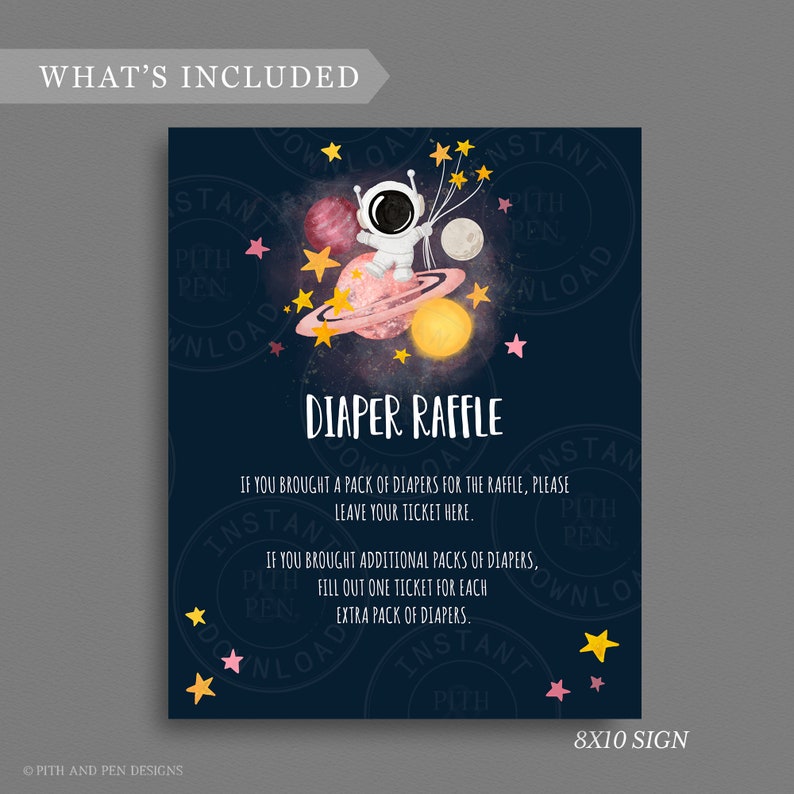 Diaper Raffle Sign Outer Space Baby Girl Shower Printable - Etsy
