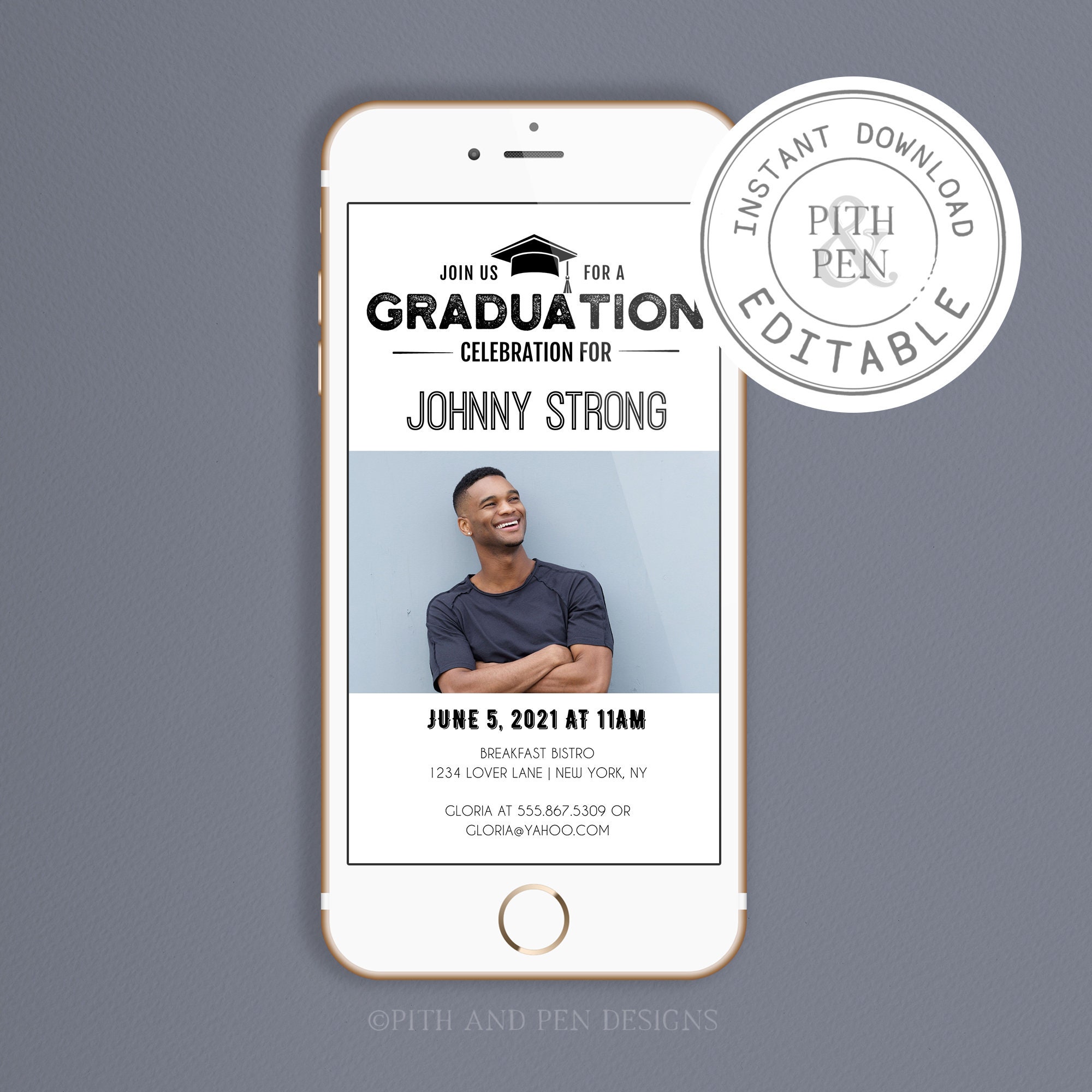 DIGITAL INVITATION Graduation Invitation Printable Evite Text 4X6'' Instant Download Wall