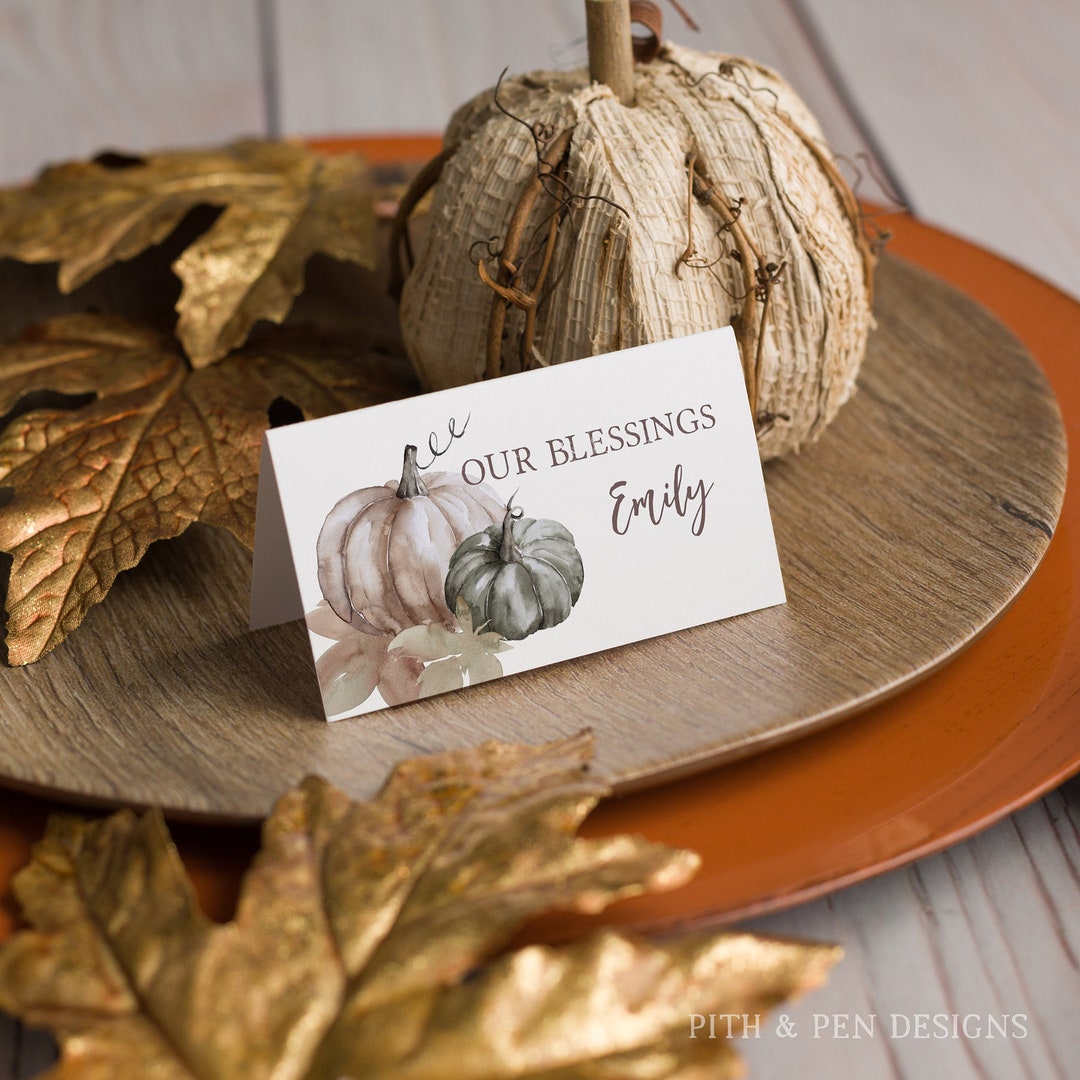 Pumpkin Place Card Template, EDITABLE Name Tag, DIY Party Printable ...