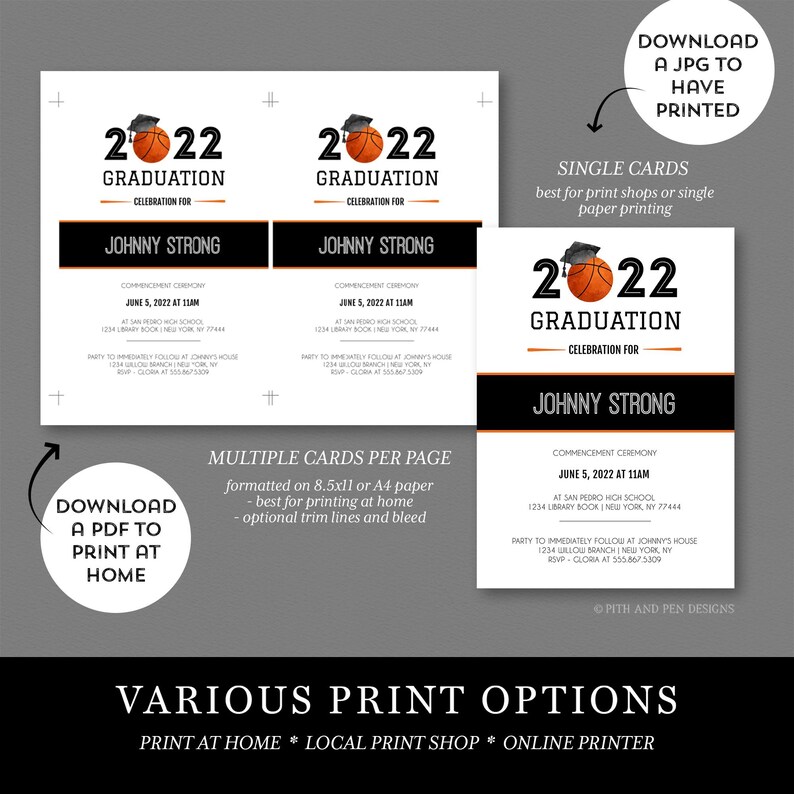 Basketball Theme Grad Invitation | Editable Party Announcement - Corjl ...
