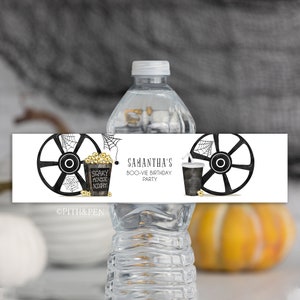 Halloween Film Geburtstag Wasserflasche Label, PRINTABLE Party, Instant Download, Corjl #045-04WBL