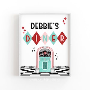 50s Party Diner Sign, Sock Hop Birthday Party, Printable Party Decor, Corjl #049-31S