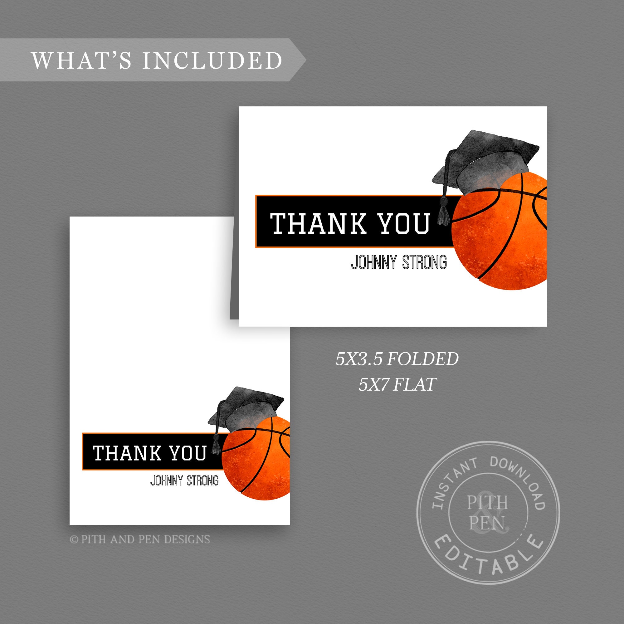 Basketball Thank You Card Template | Printable Sports Grad Thank You ...