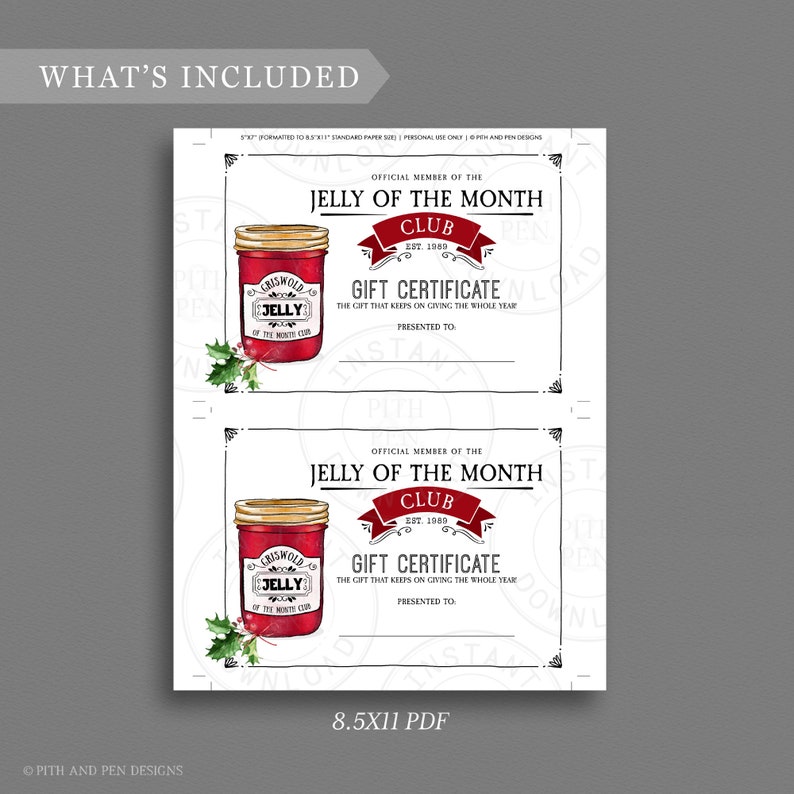 Jelly of the Month Club Certificate Printable Gag Gift - Etsy