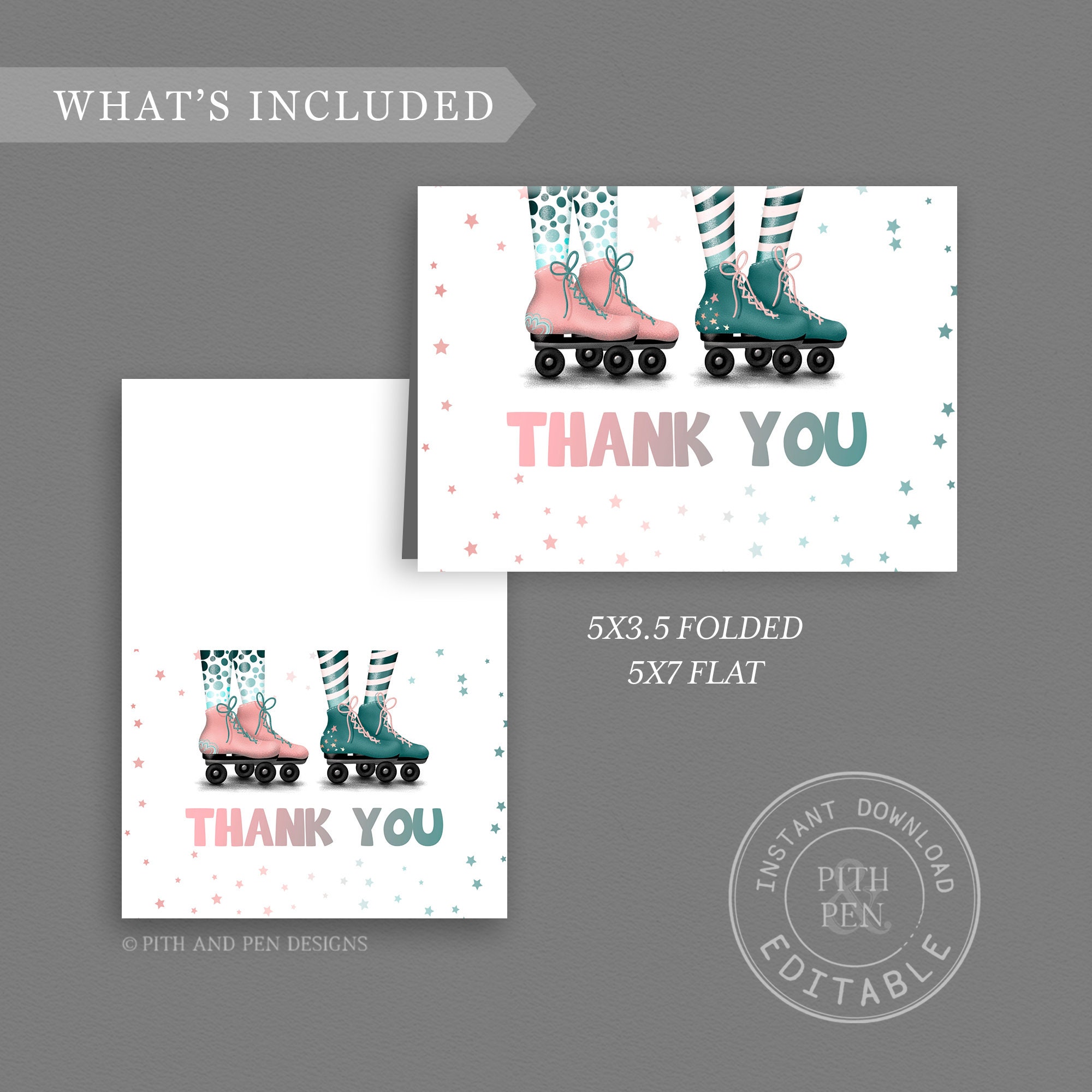 Paper &amp; Party Supplies Paper Printable Card EDITABLE Thank You Corjl ...