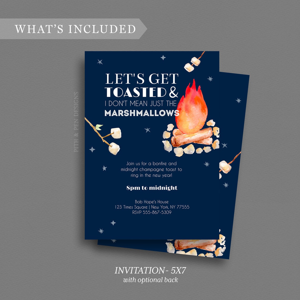 Printable Bonfire Party Invitation Editable NYE Party Evite | Etsy