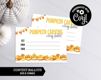 Pumpkin Carving Voting Card | Halloween Contest Ballot | Editable and Instant Download - Corjl 014-032HP