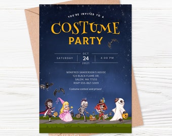 Halloween Costume Party Invitation, Kids Halloween, Corjl #014-98PI