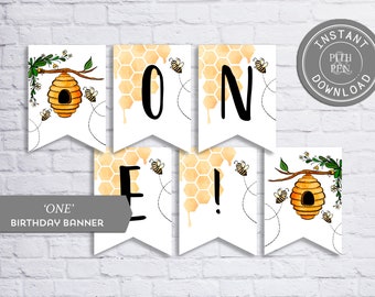 UN signo de silla alta, banner de fiesta de cumpleaños de abeja de miel, descarga instantánea, 039-54B