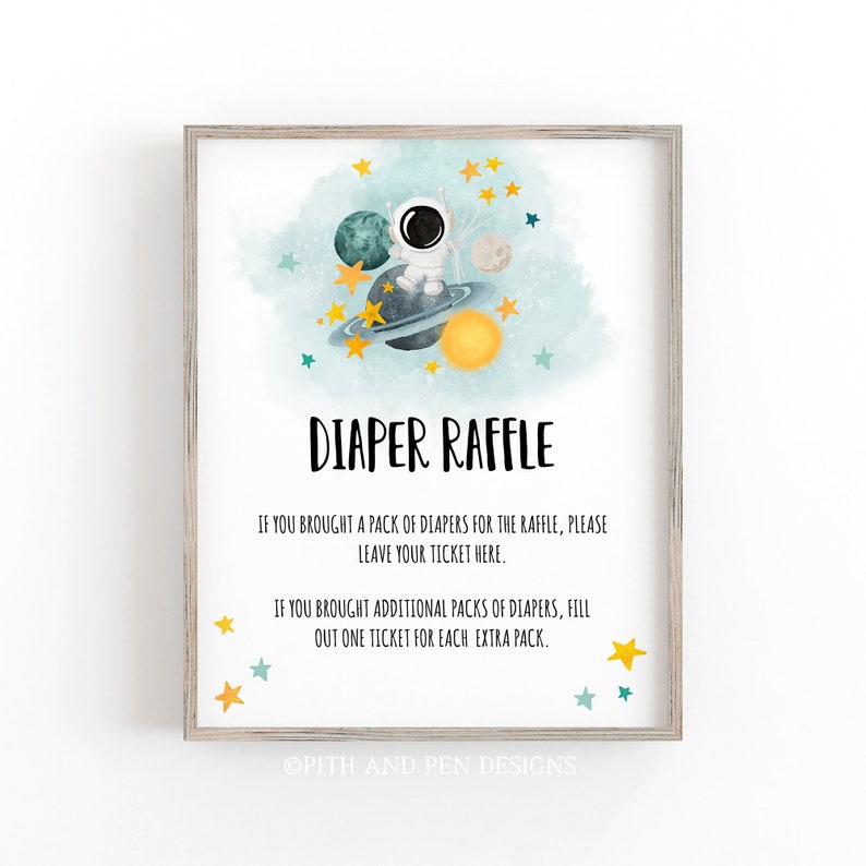 Diaper Raffle Sign, Outer Space Baby Boy Shower, Printable Decor ...
