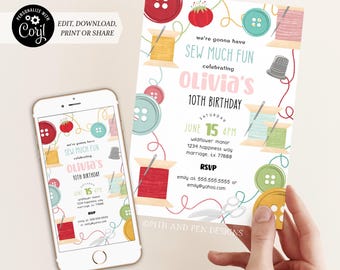 Sewing Party Invitation | Printable Birthday | Corjl #089-01PI