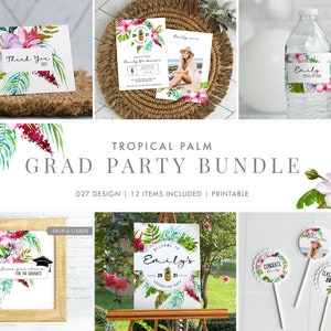 Tropical Graduation Bundle, DIY Grad Party Pack, Printable Instant Download, Corjl #031-13GP
