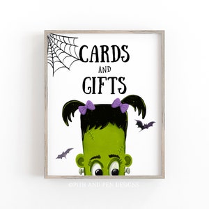 Placa de cartões e presentes de Frankenstein, festa de aniversário de monstro, decoração para impressão, download instantâneo #047-71S
