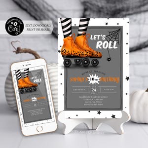 Roller Skating Birthday Party Invitation | Kids Halloween | Printable and Digital - Corjl #014-092PI