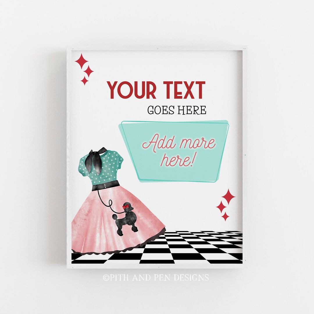 Printable 50's Party Signs, DIY Birthday Party, Printable Party Decor ...