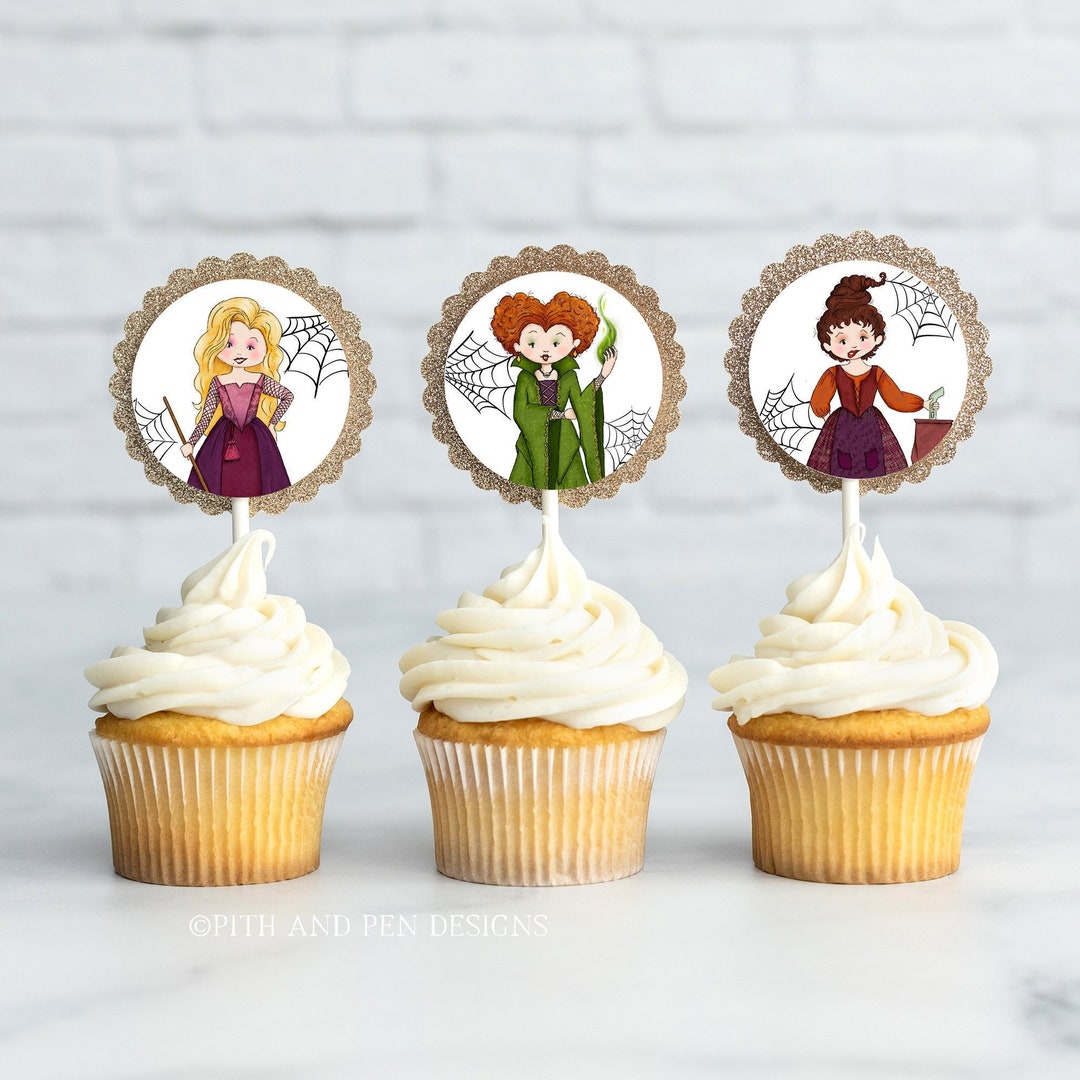 Hocus Pocus Cupcake Toppers, Printable Halloween Party Decor, Instant