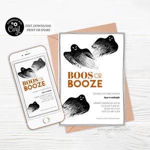 Boos or Booze Invitation | Adult Halloween | Ghosts | Printable and Digital - Corjl #014-077PI