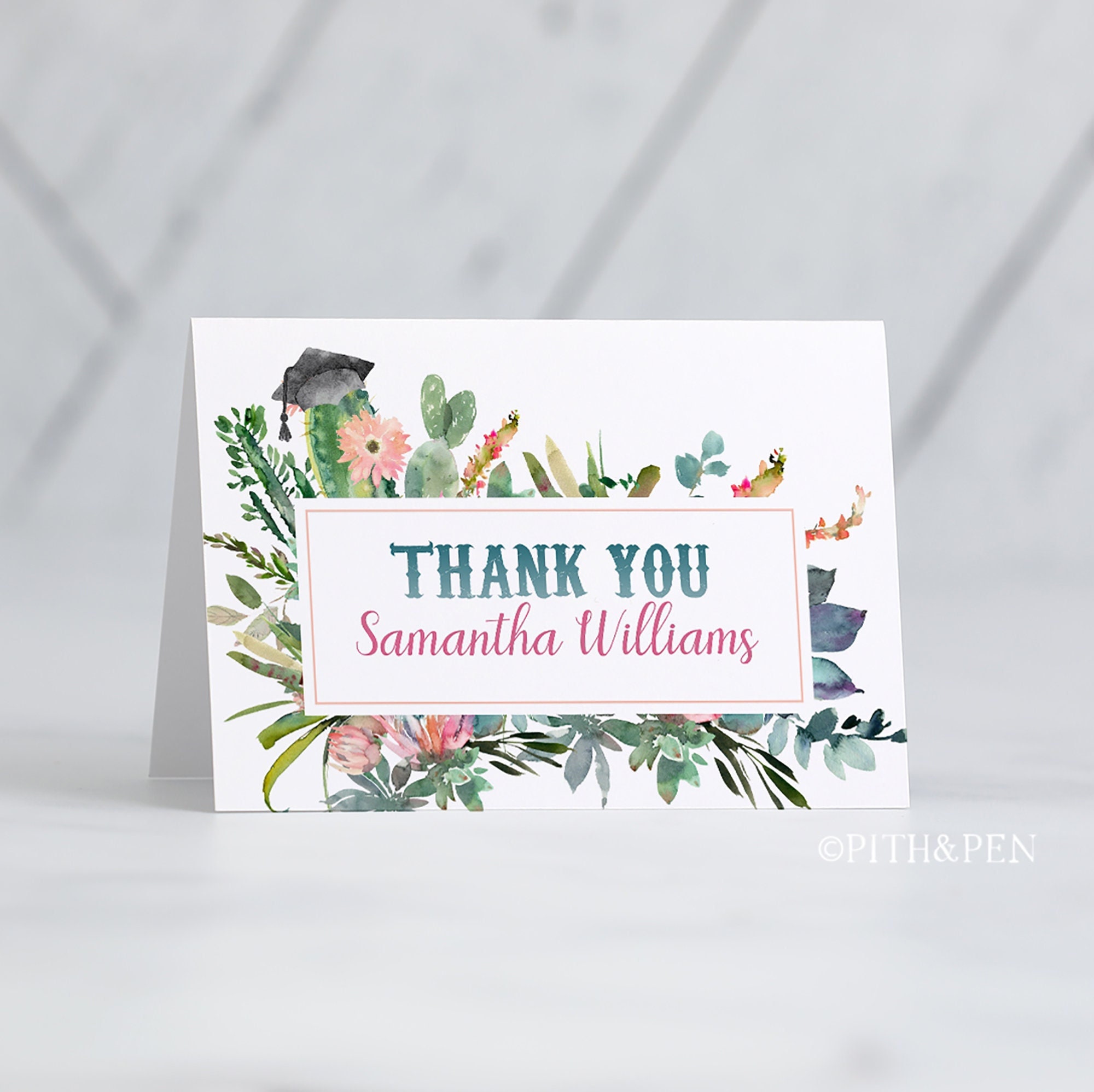 Graduating Cactus Graduation Cactus Thank You Card, Printable Fiesta, Instant Download ...