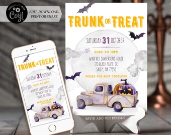 Trunk or Treat Halloween Invitation | Neighborhood Halloween | Printable and Digital - Corjl #014-002PI