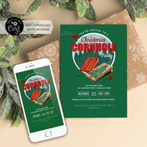 Weihnachts-Cornhole-Einladung | Potluck Dinner Party | Druckbar und Digital - Corjl #070-13PI