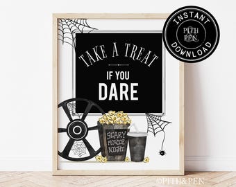 Halloween Movie Treat Sign | Printable Take a Treat Poster | Instant Download - #045-14PS
