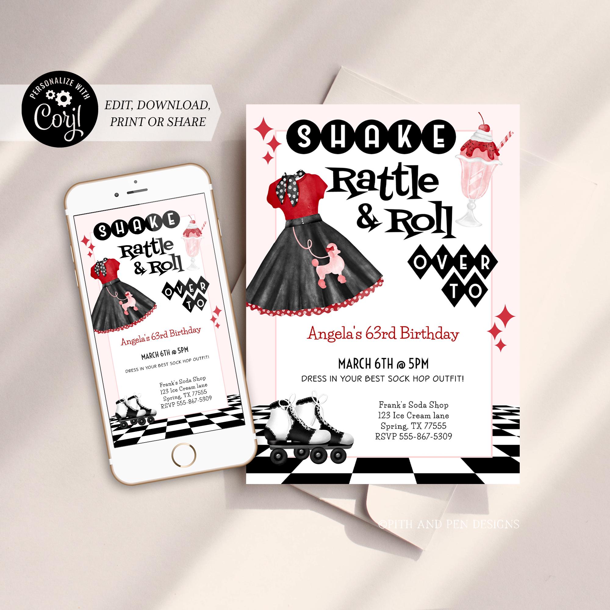 Retro 50's Theme Invitation | Red and Black Sock Hop | Printable