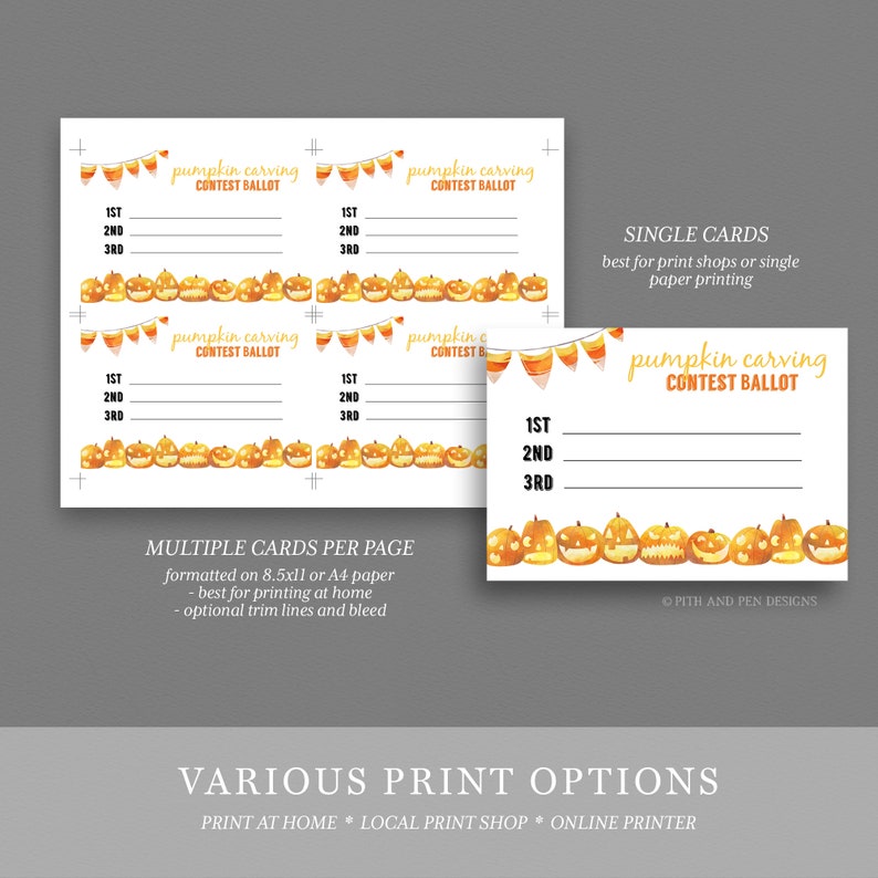 Pumpkin Carving Voting Card Halloween Contest Ballot Instant - Etsy