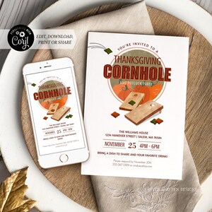 Thanksgiving Cornhole Invitation | Potluck Friendsgiving Dinner | Printable and Digital - Corjl #070-15PI