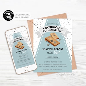 Cornhole Party Invitation | Tournament Invite | Printable and Digital - Corjl #070-01PI