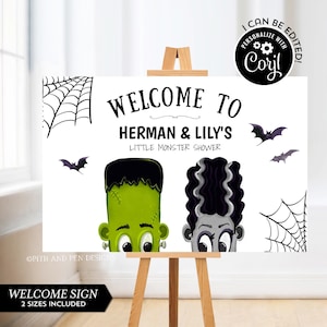 Halloween Baby Shower Sign | Frankenstein Monster | Printable and Editable - Corjl #047-35WS