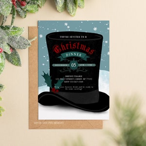 Invito alla festa di Natale di Dickens, modello per festa di Natale, cocktail di Natale fai da te, Corjl #017-62PI