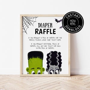 Monster Diaper Raffle Sign | Frankenstein Baby Shower | Printable Instant Download - #047-39BY