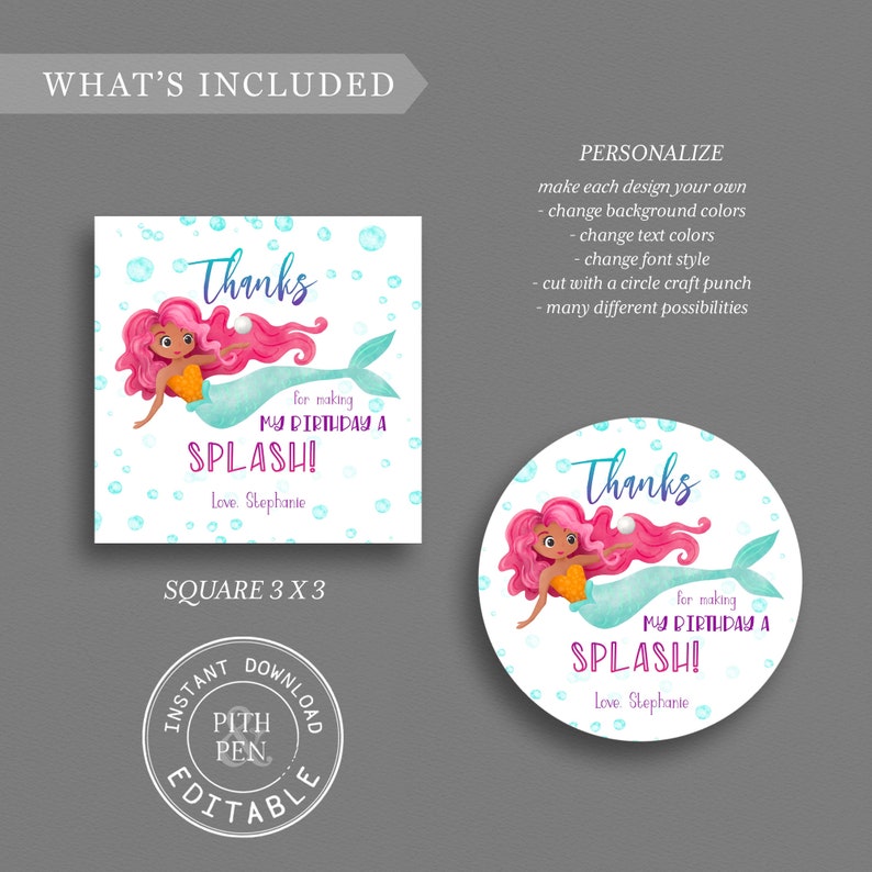 Mermaid Gift Tag PRINTABLE Thank You Tag Instant Download - Etsy