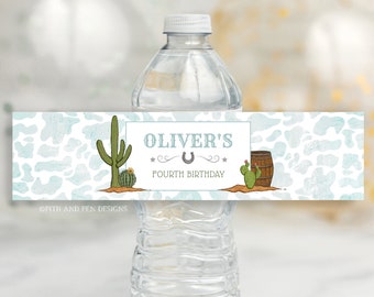 Cowboy Birthday Water Bottle Label, Farm Rodeo Party, Instant Download, Corjl #065-32WBL