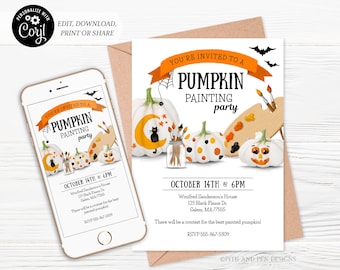Pumpkin Painting Party Invitation | Kids Halloween | Printable and Digital - Corjl #014-085PI