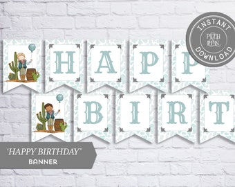 Cowboy Happy Birthday Banner, Farm Party, Instant Download, 065-30B