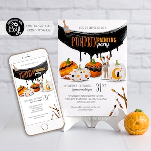Pumpkin Painting Party Invitation | Kids Halloween | Printable and Digital - Corjl #014-081PI